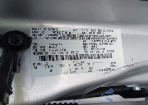 2015 Ford Focus Se from USA, damaged, VIN 1FADP3F21FL214550